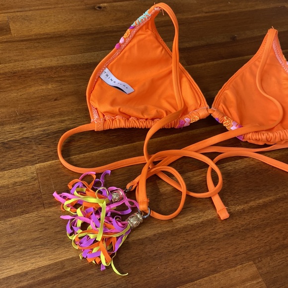 Vibrant Trina Turk bikini top, embroidered detailing, upper tassel tie & coverup - Picture 7 of 8